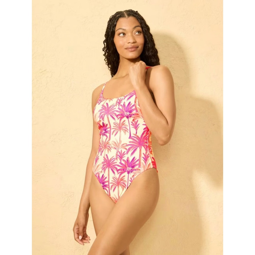 Shade & Shore NWT Swimsuit Palm Tree High-Leg Cheeky Pink - Size Small